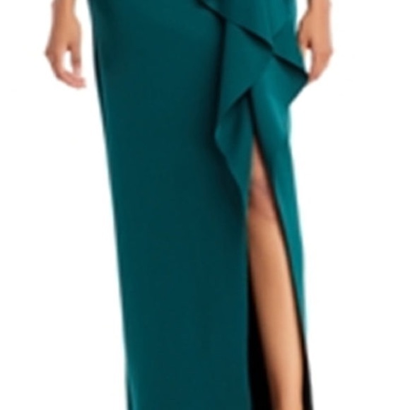 -AQUA WOMEN'S OFF THE SHOULDER CASCADE GOWN HUNTER GREEN SIZE 4 - Picture 5 of 10